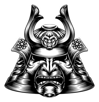 recommend clip art: Samurai Mask Woodcut Style