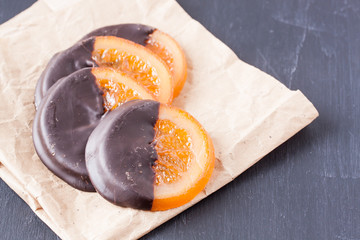 slices of orange coated chocolate