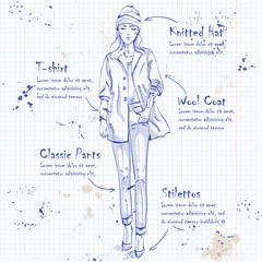 fashion look on a notebook page