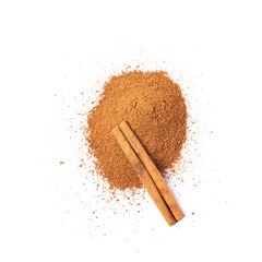Pile of cinnamon powder isolated