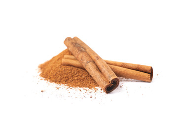 Pile of cinnamon powder isolated