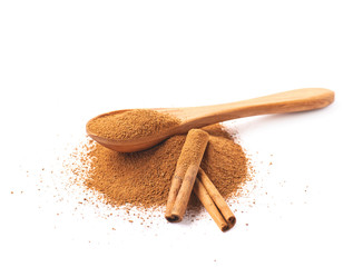 Pile of cinnamon powder isolated