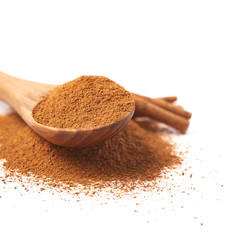 Pile of cinnamon powder isolated