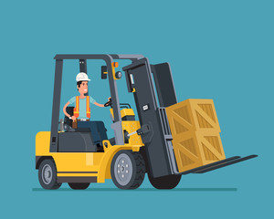 Worker on forklift