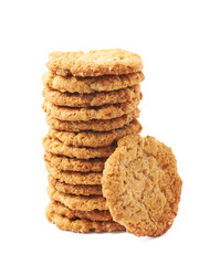 Pile stack of oatmeal cookies isolated