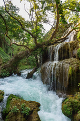 Duden waterfall in Antalya, Turkey. Waterfall surrounded by forest. Waterfall streem.