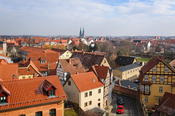 Fototapeta na wymiar View of the town Quedlinburg from the castle, Germany