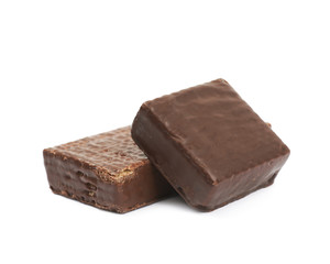 Chocolate waffle candy bar isolated