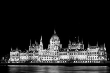 Budapest Parliament building illuminated black&white