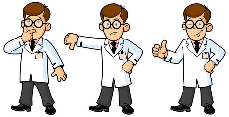 Doctor, Engineer, Scientist or Laboratory. Gestures and Emotions. Set of Mascots.