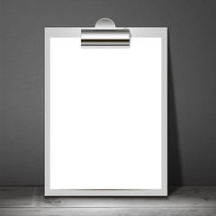 Empty flyer design for your project. White paper standing on the surface and releases a shadow on the wall. It can be used for your presentations, posters, flyers and magazines.  illustration