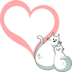 Couple white cats and pink heart.
