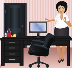 illustration of secretary in manager office.