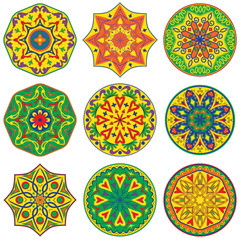 Set of 9 colorful mandala.