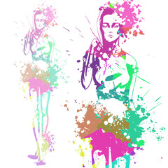 Obraz premium trendy look girl with color splashes