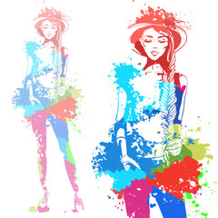 Obraz premium trendy look girl with color splashes