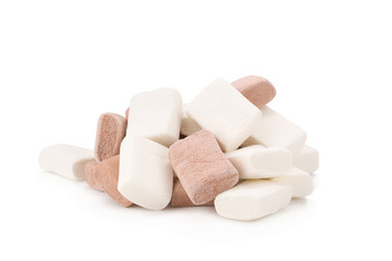 Chocolate and white Marshmallows on white background.