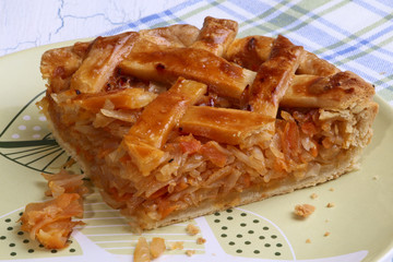 Cabbage pie section on crockery plate