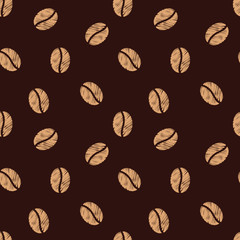 Coffee beans seamless pattern. Repeating background. 