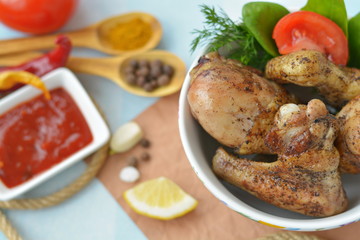 Roast chicken with vegetables and sauce