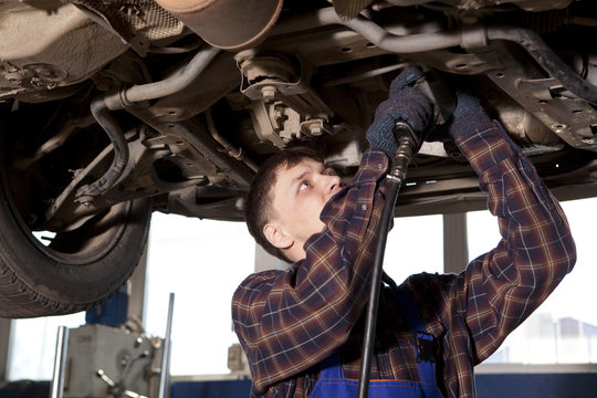 Car mechanic working in auto repair service