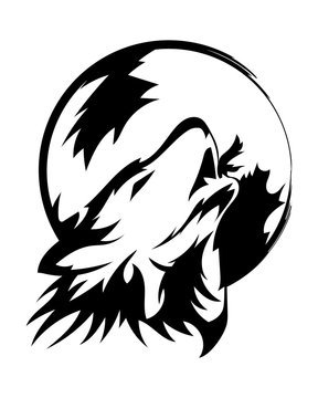 Wolf howling up to the moon.Beautiful wolf tattoo.Vector wolf's head as a design element on isolated background