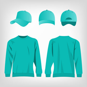 Sport turquoise sweater and baseball cap isolated set vector