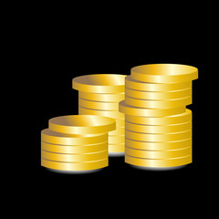 Illustration of gold coin with reflection on dark background