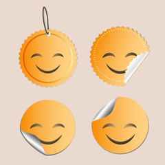 Sticker set with smiling face. Vector illustration.