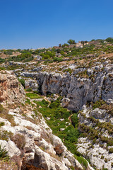 Wied Babu depression on south coast of Malta island.