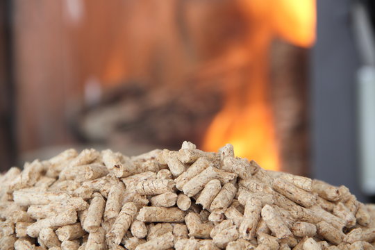 Pellets vor einem Pelletkamin