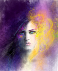  Abstract woman portrait. Day and night illustration
