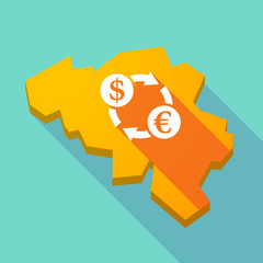 Long shadow map of Belgium with a dollar euro exchange sign