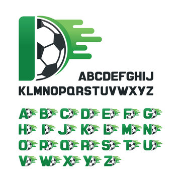 English Alphabet set with Football graphics and movement line, Letters set with Soccer graphics