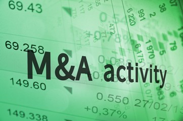 Inscription M&A activity on a financial background.