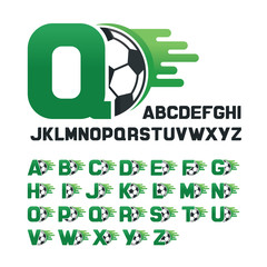English Alphabet set with Football graphics and movement line, Letters set with Soccer graphics