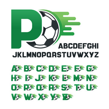 English Alphabet set with Football graphics and movement line, Letters set with Soccer graphics