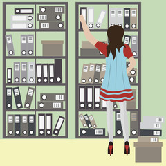 clip art illustration of office worker searching for file