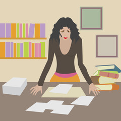 clip art illustration of tired businesswoman