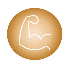 Image of muscular arm in colorful circle, isolated on white. Vector illustration.