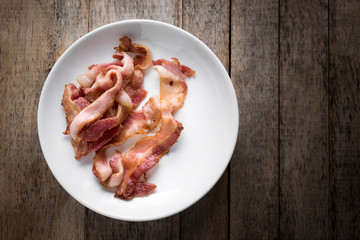 Bacon view from top is placed on a wooden table