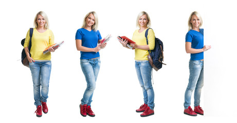 Obraz premium Collection of student girls on isolated background
