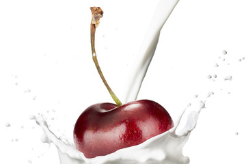 Fototapeta na wymiar Fresh Cherry With Milk Splash
