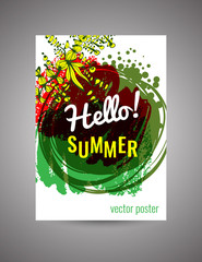 Hello Summer. Vector bright floral postcard 