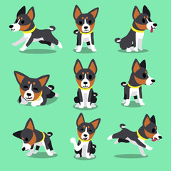 Set of cartoon character basenji dog poses