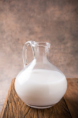 Fresh rice milk in a glass pitcher 