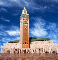 Famous Hassan II Mosque in Casablanca, Morocco - obrazy, fototapety, plakaty