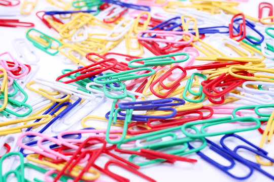 Pile of colorful paper clips 