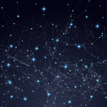 Abstract triangles space low poly. Dark background with connecting dots and lines. Light connection structure. Polygonal vector background. Futuristic HUD