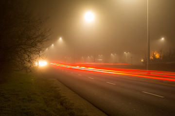 Night lights on the road at winter